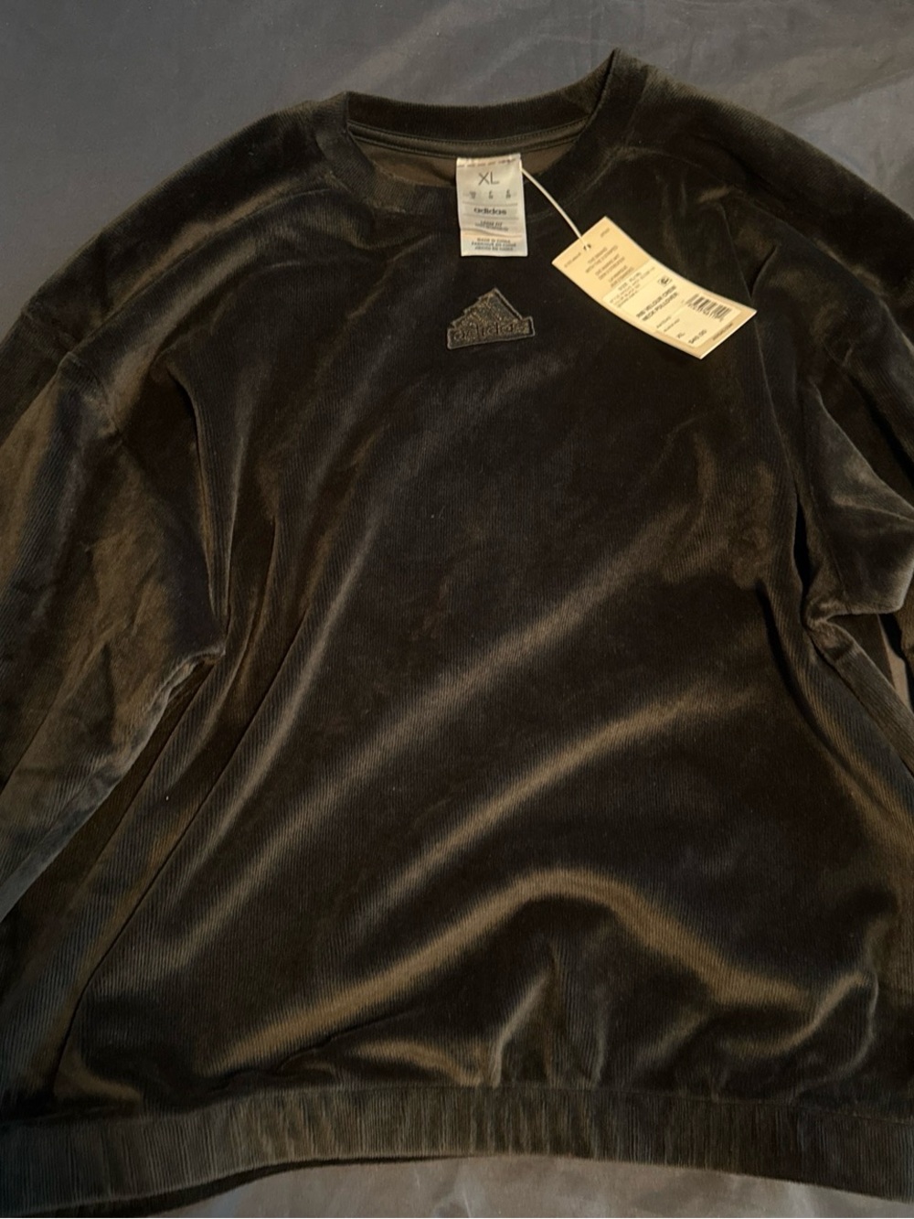 Adidas Kids Black Velour Crewneck Sweater